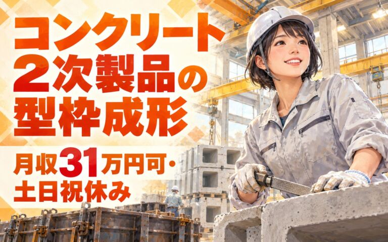 時給1500円×日勤！コンクリート2次製品の型枠成形・バリ取りスタッフ／月収31万円可・土日祝休み