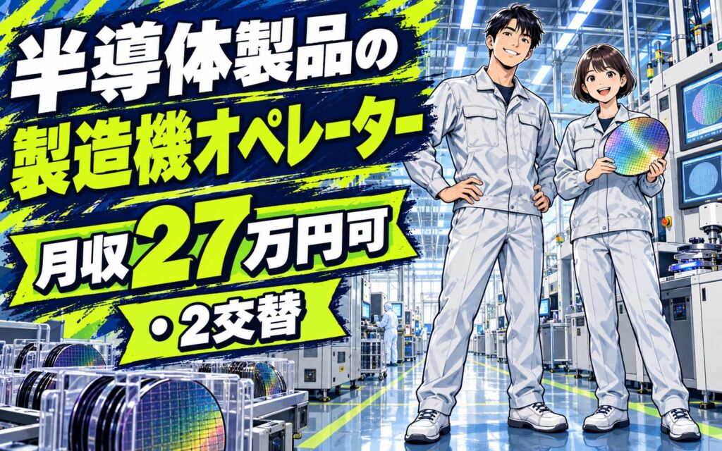 4勤2休×きれいな環境！半導体製品の製造機オペレーター・検査スタッフ／月収27万円可・2交替