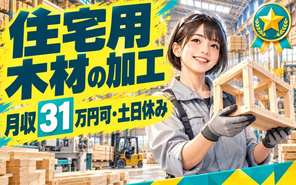 時給1450円×2交替！住宅用木材の加工・組立・フォーク作業／月収31万円可・土日休み