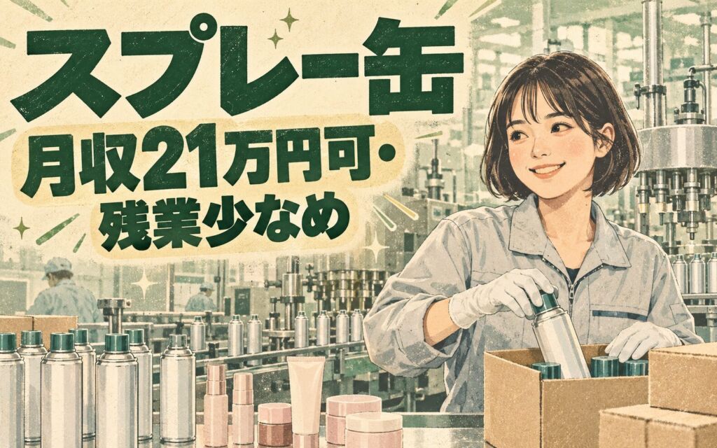 2週間教育×日勤×土日祝休み！スプレー缶・コスメ製品の充填・梱包スタッフ／月収21万円可・残業少なめ