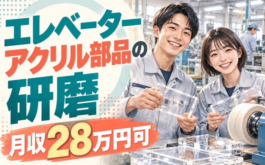 メディア取材多数×日勤×土日休み！エレベーターアクリル部品の研磨・加工スタッフ／月収28万円可