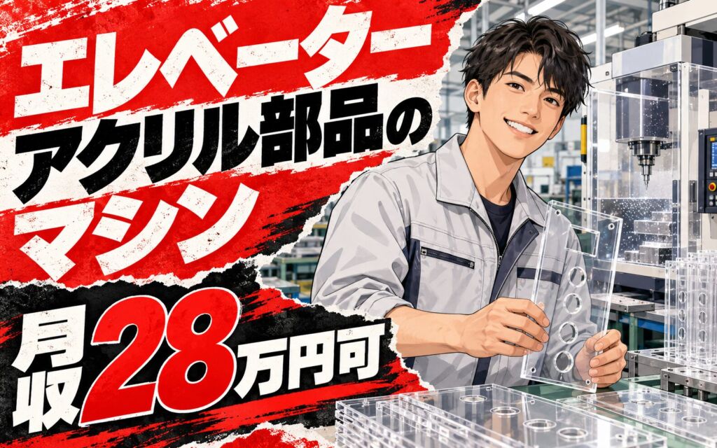 メディア取材多数×日勤×土日休み！エレベーターアクリル部品のマシンオペレーター／月収28万円可