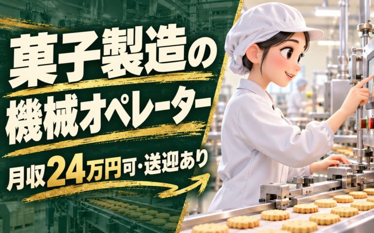 時給1340円×3交替×昇給審査年2回！菓子製造の機械オペレータースタッフ／月収24万円可・送迎あり