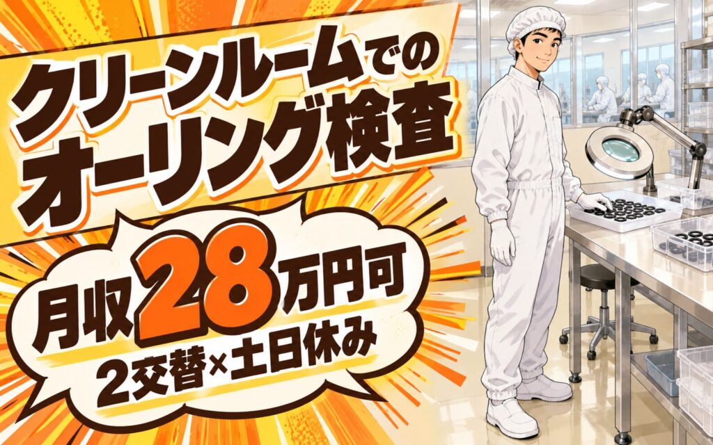 未経験OK×入社前研修！クリーンルームでのオーリング検査スタッフ／月収28万円可・2交替×土日休み