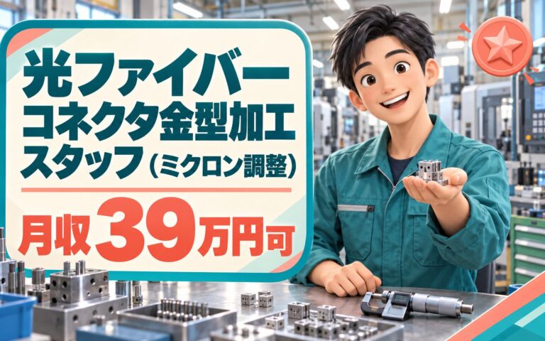 時給1950円×送迎あり！光ファイバーコネクタ金型加工スタッフ（ミクロン調整）／月収39万円可