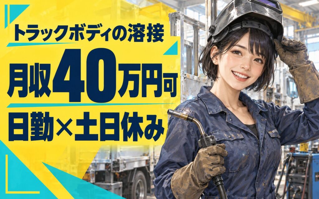 時給1650円×残業しっかり！トラックボディの溶接スタッフ／月収40万円可・日勤×土日休み