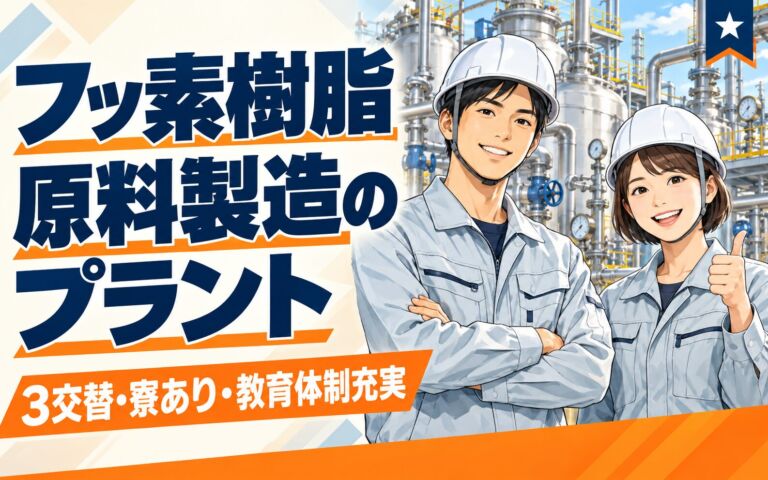 正社員募集×月給22万円！フッ素樹脂原料製造のプラントオペレーター／3交替・寮あり・教育体制充実