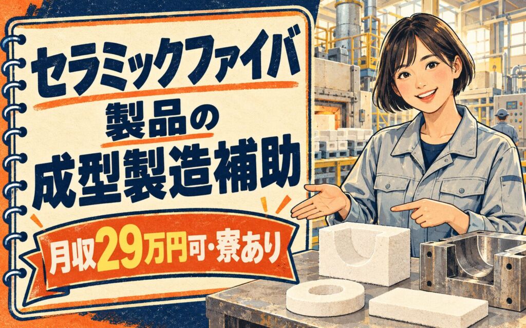 時給1650円×日勤×土日休み！セラミックファイバ製品の成型製造補助／月収29万円可・寮あり