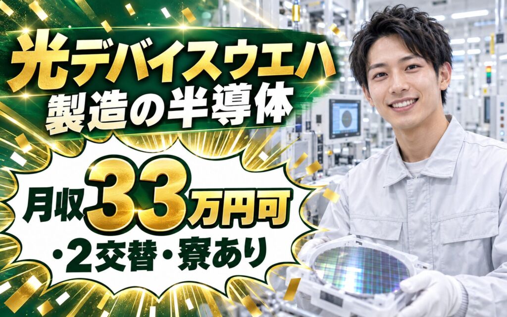 時給1800円×プライベート両立！光デバイスウエハ製造の半導体オペレーター／月収33万円可・2交替・寮あり