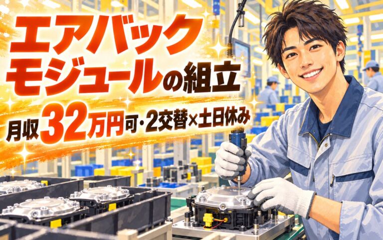 時給1500円×チーム作業！エアバックモジュールの組立スタッフ／月収32万円可・2交替×土日休み・送迎あり