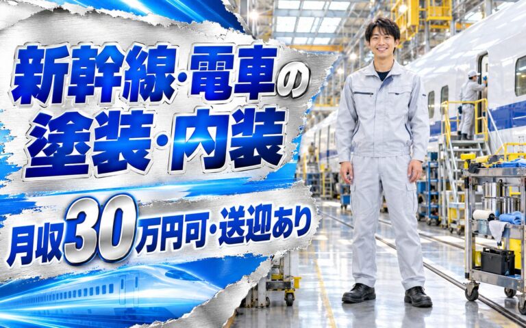 時給1450円×正社員登用率高！新幹線・電車の塗装・内装スタッフ／月収30万円可・送迎あり