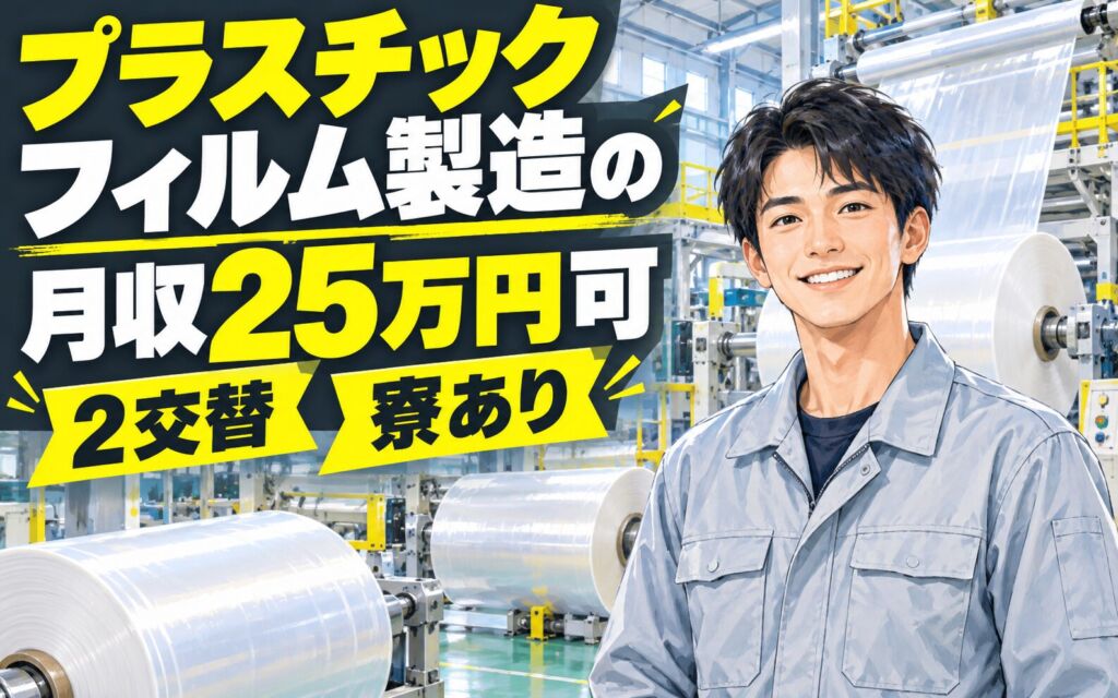 時給1350円×送迎あり！プラスチックフィルム製造のオペレーター／月収25万円可・2交替・寮あり
