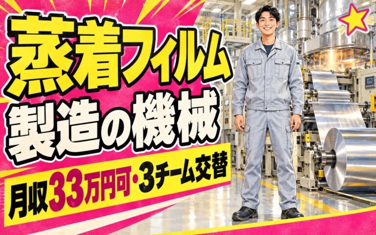 時給1500円×実質週休3日！蒸着フィルム製造の機械オペレーター／月収33万円可・3チーム交替・寮あり