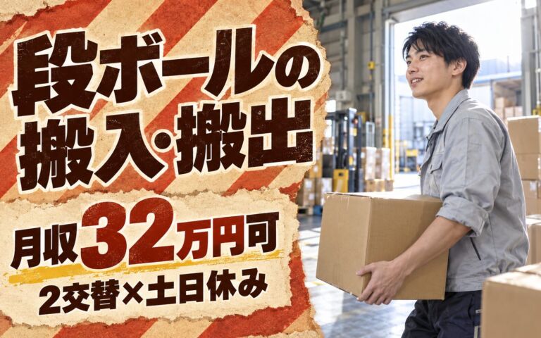 時給1500円×フォーク作業中心！段ボールの搬入・搬出スタッフ／月収32万円可・2交替×土日休み
