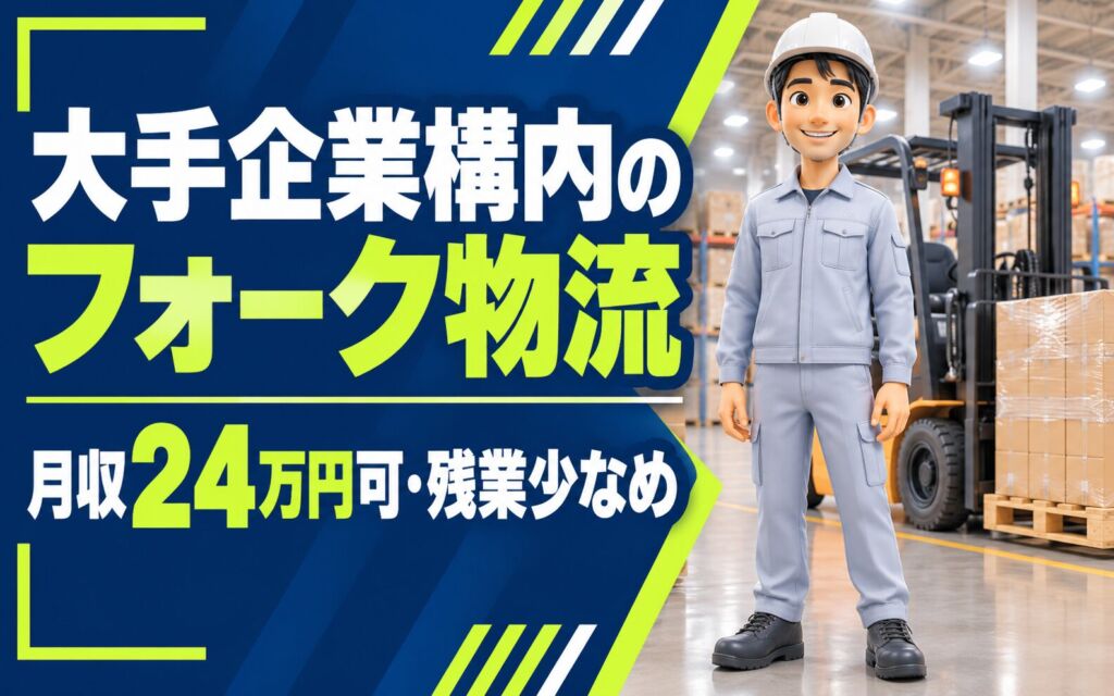 時給1400円×日勤×土日休み！大手企業構内のフォーク物流スタッフ／月収24万円可・残業少なめ
