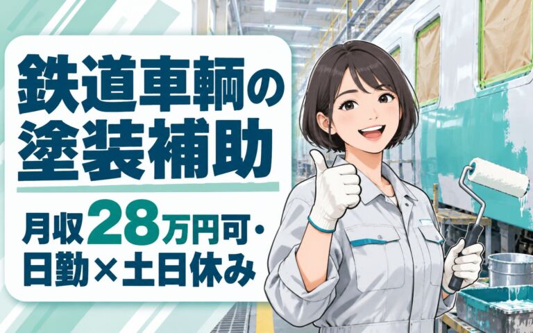 時給1400円×丁寧な指導！鉄道車輌の塗装補助スタッフ／月収28万円可・日勤×土日休み・1年で正社員可能